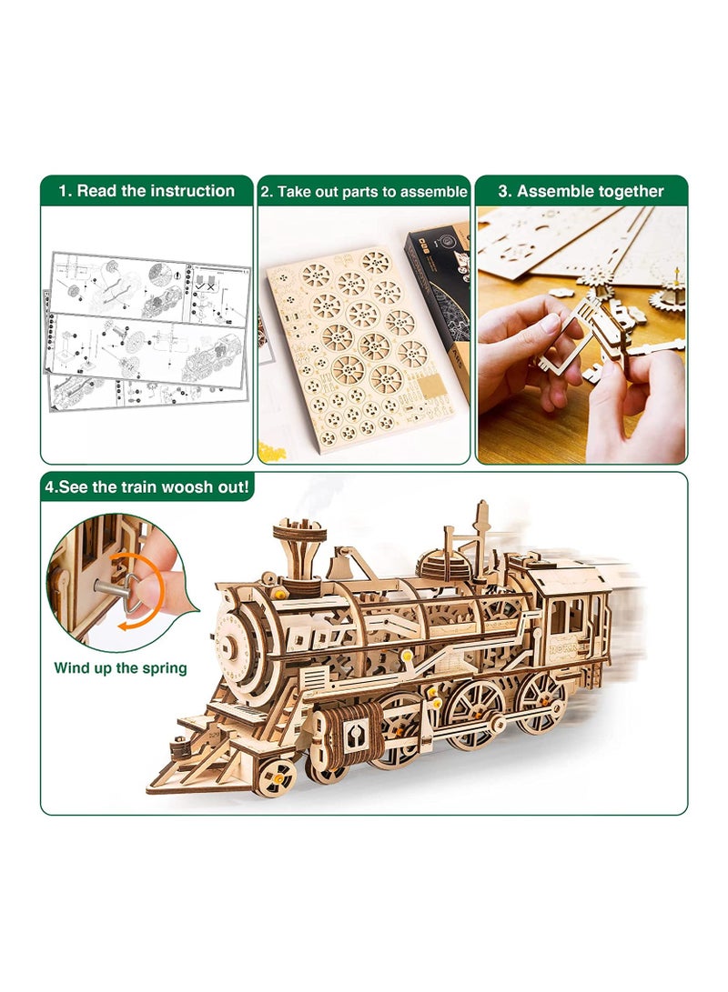 3D Wooden Puzzles for Adults Train Model - Self-Assembly Mechanical Model Kit -Brain Teaser Game for Teens and Adults-Hand Craft Set-Unique Birthday Gift (Locomotive) - Image 3